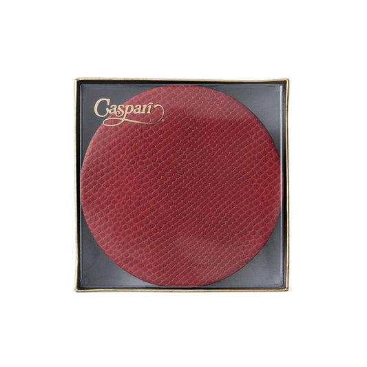 Round Snakeskin Felt-Backed Coasters in Crimson - 8 Per Box
