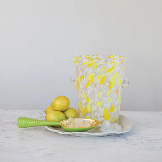 Enameled Aluminum Scoop with Ribbed Handle, Gold Finish & Green