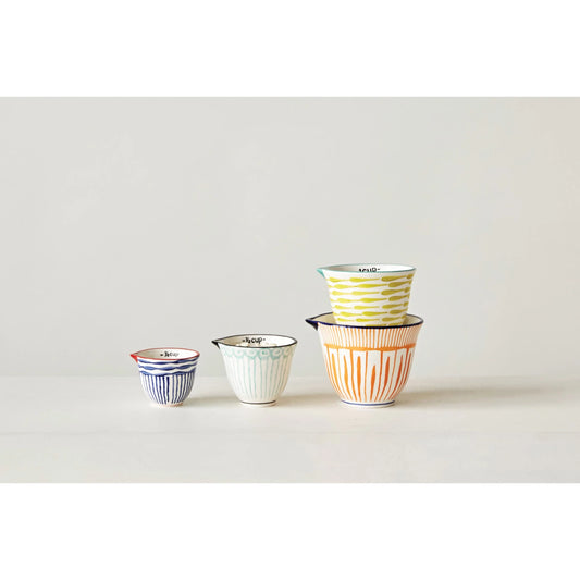 Hand-Stamped Measuring Cups with Stripes, Set of 4