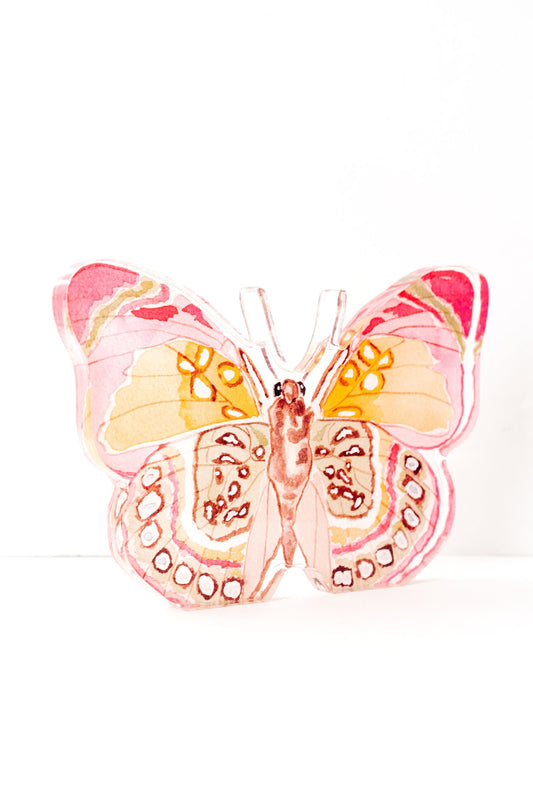 Pink and Green Butterfly Acrylic Art Block Small