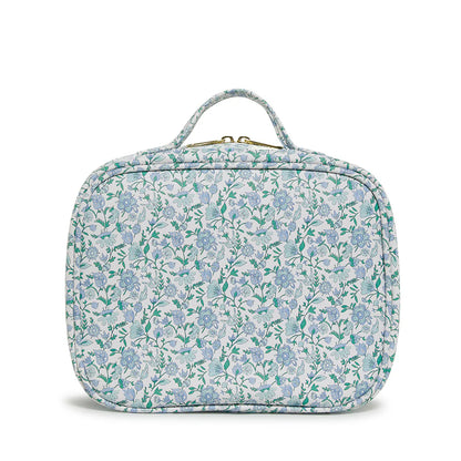 LUXE TRVL 2 COSMETIC TOILETRY CASE - HAMPTONS FLORAL WITH CHAMBRAY PINSTRIPE LINER