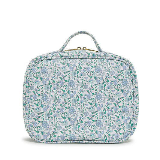 LUXE TRVL 2 COSMETIC TOILETRY CASE - HAMPTONS FLORAL WITH CHAMBRAY PINSTRIPE LINER