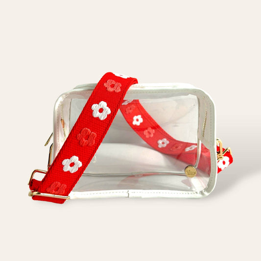 Clear Crossbody Bag + Red Floral Strap
