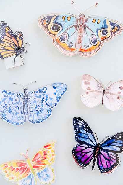 Blue Chinoiserie Butterfly Acrylic Art Block Small