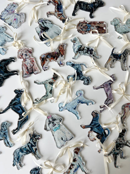 "Goldendoodle with blue bow" ornament