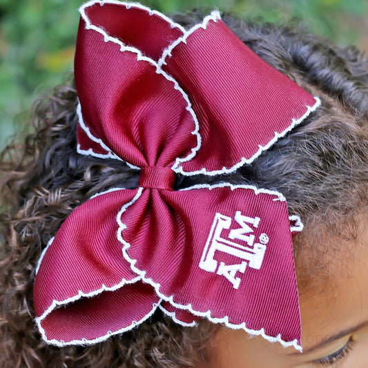 A&M Medium Grosgrain Hair Bow with Moonstitch Edge