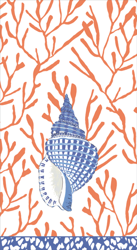 Shell Toile-Coral/blue Guest Towel