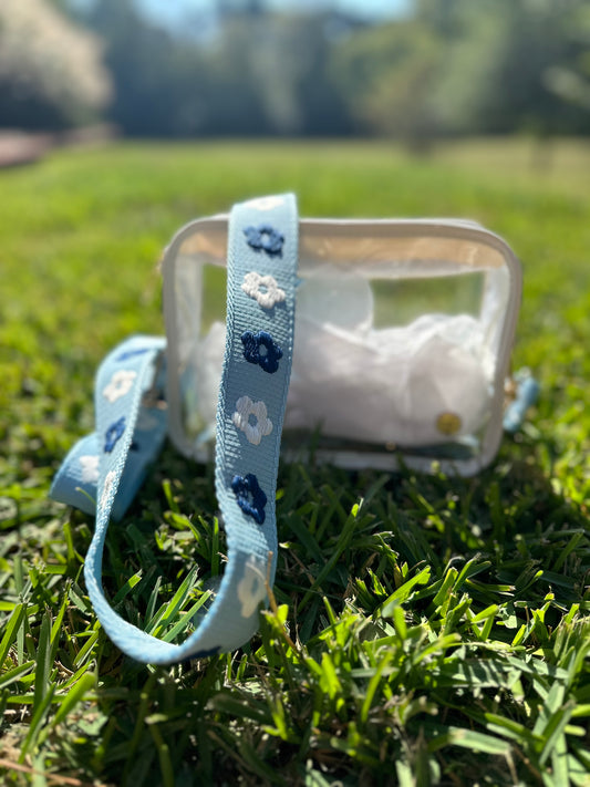 Clear Crossbody Bag + Blue Floral Strap