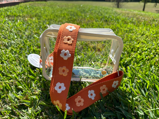 Clear Crossbody Bag + Orange Floral Strap