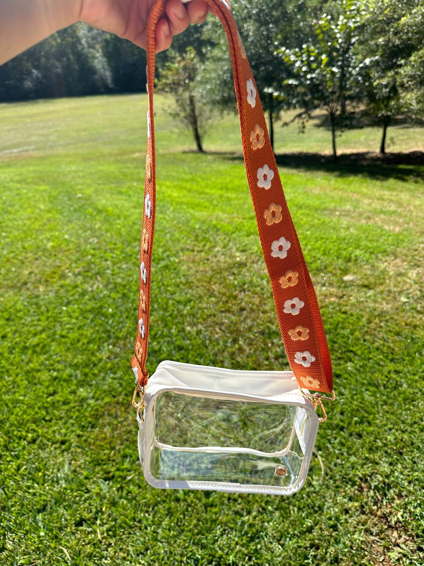 Clear Crossbody Bag + Orange Floral Strap