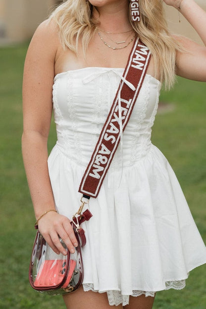 TEXAS A&M AGGIES BEADED PURSE STRAP IN MAROON AND WHITE