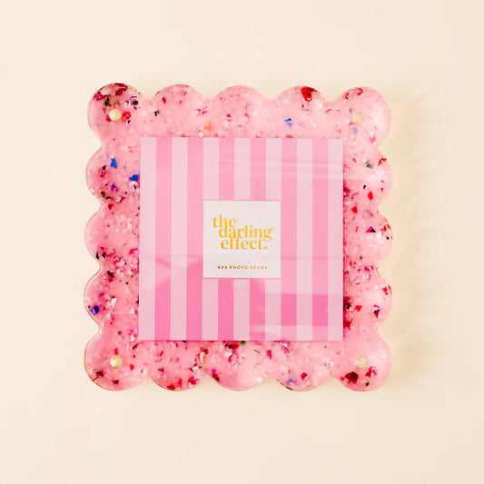 Confetti Pink Square Scalloped Acrylic Frame