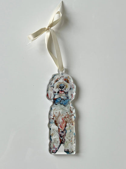 "Goldendoodle with blue bow" ornament